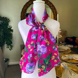 Club 7 Vibrant Floral Scarf in Pink and Purple/ 100% silk